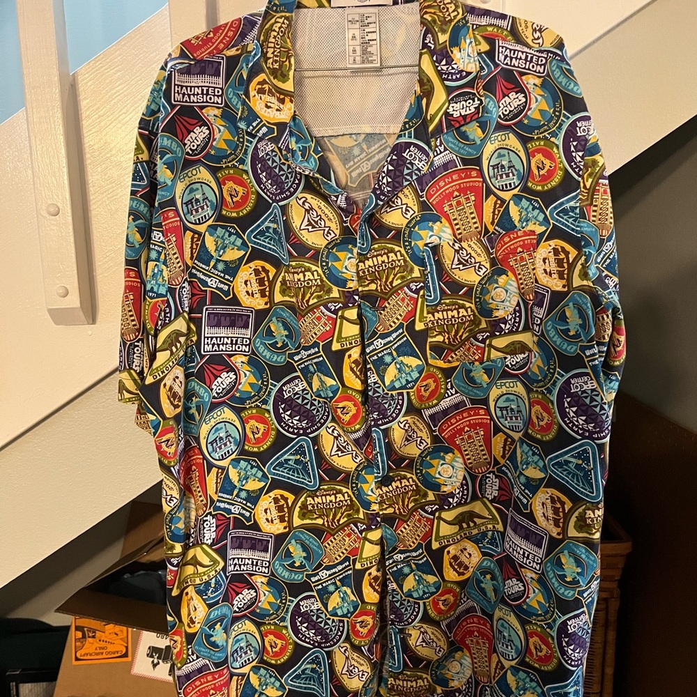 Disney Men's Shirt with Colorful Badge Pattern